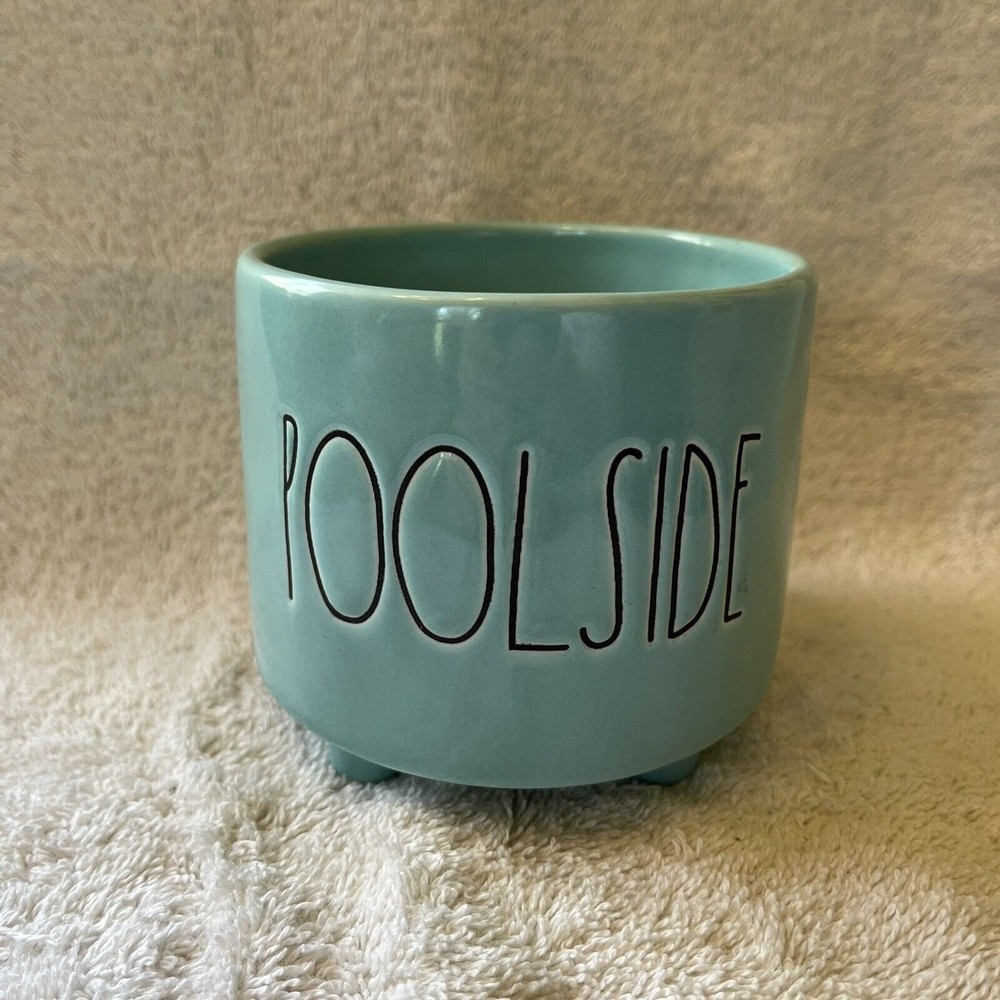 Rae Dunn Summer POOLSIDE Scented Outdoor Candle Ceramic Pot Aqua Blue Citronella